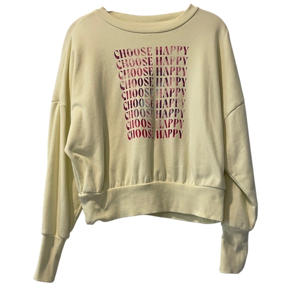 Old Navy Pale Yellow 'Choose Happy' Sweatshirt Medium